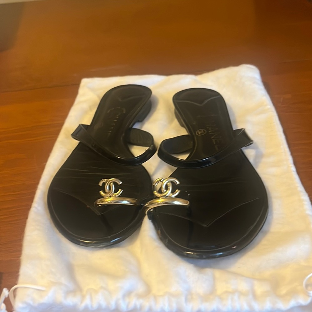 Chanel black strappy sandals! Size 8.
